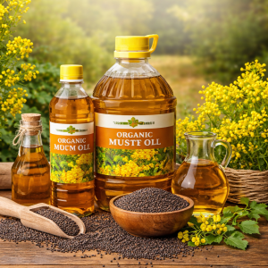 Organic mustard oil collection with seeds